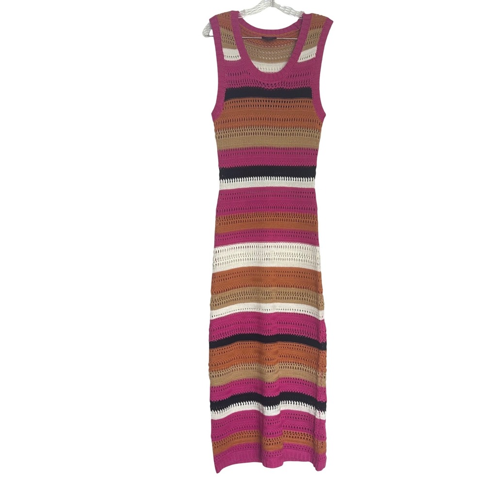 Lumiere Multi Color Striped Crochet Knit Maxi Dress Pink Orange Small NWT beach